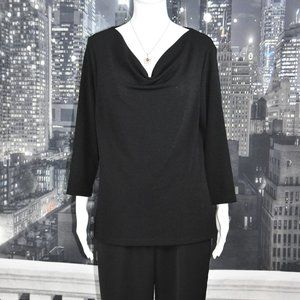 Easywear by Chico's size 1 (Small) 3/4 Sleeve Jet Black Cowl Neck Blouse